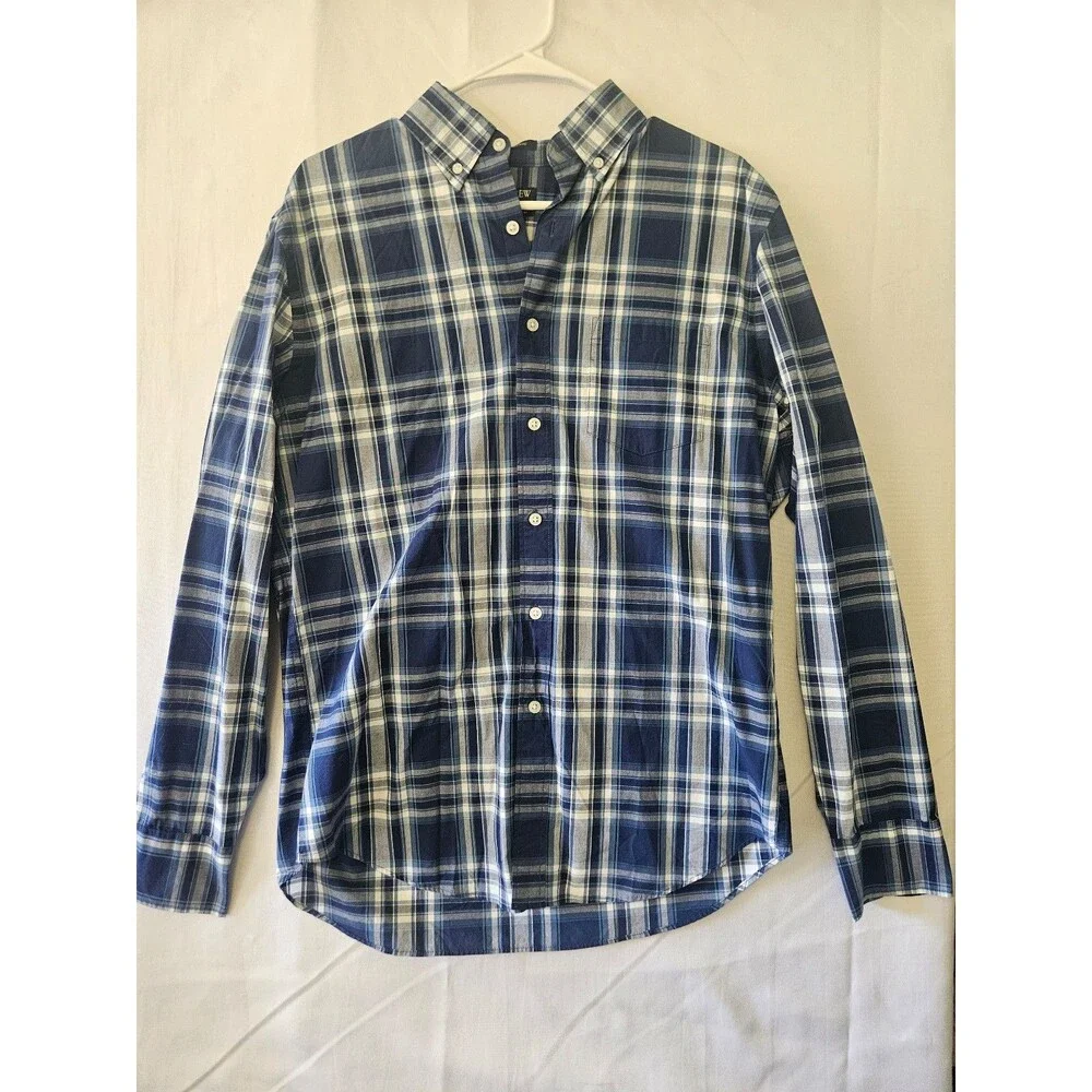 J.Crew Factory Flex Washed Blue Plaid Button Down Shirt Men’s Medium NWT